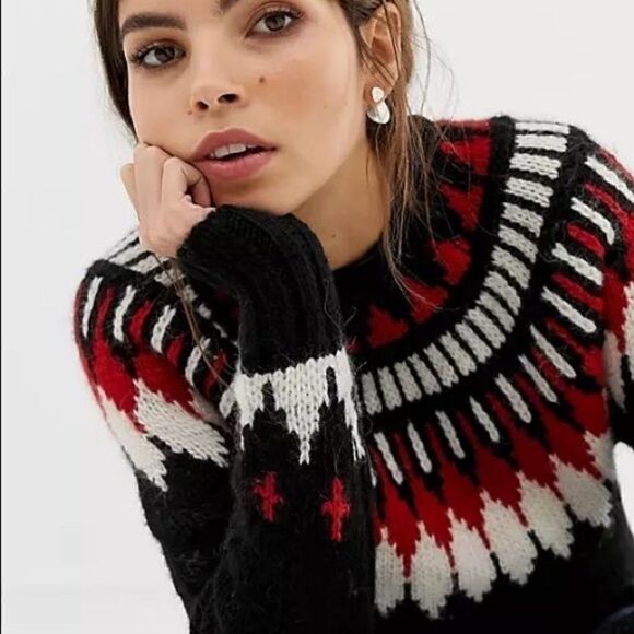 Polo Ralph Lauren Black, Red & White Wool Nordic FairIsle Crew Neck Sweater - Picture 5 of 16